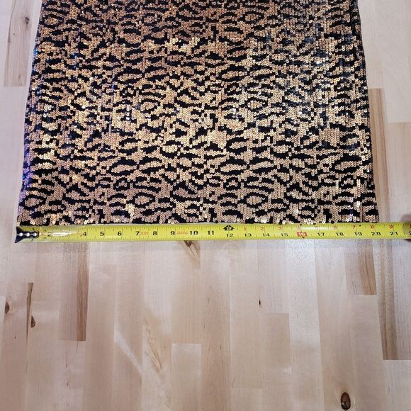 ZARA Tiger Print Knit Midi Sequin Skirt Black Gold Size M Pull On Elastic Waist - Picture 6 of 12